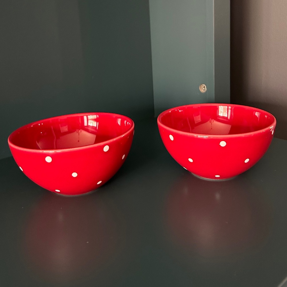 Loucarle Red Bowls With White Polka Dots